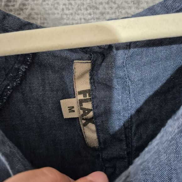 Flax Women's 100% Linen Short Sleeve Back Button Accents Blossom Blouse M - Picture 5 of 7